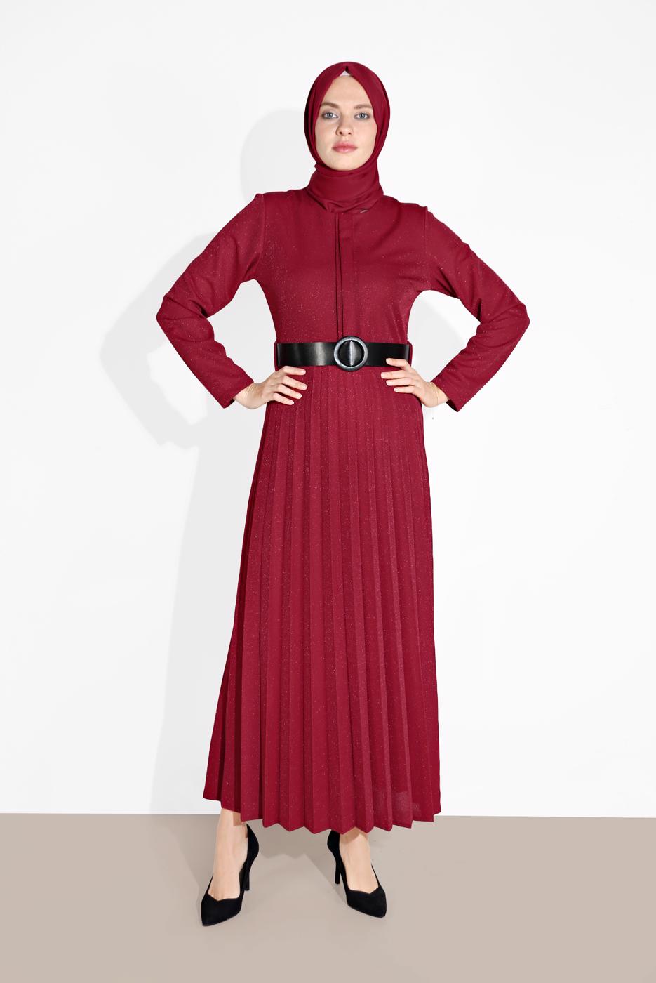 Vêtements hijab ROUGE JUPE EN BRILLANTE PLISSÉE 8804