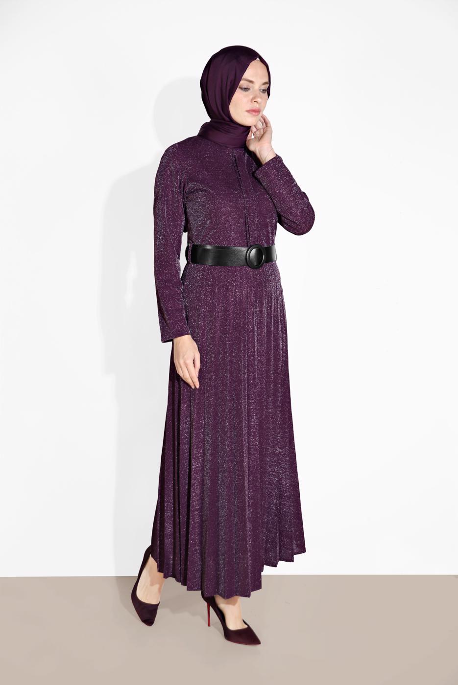 Hijab clothing PURPLE PLEATED SPARKLY DRESS 8804