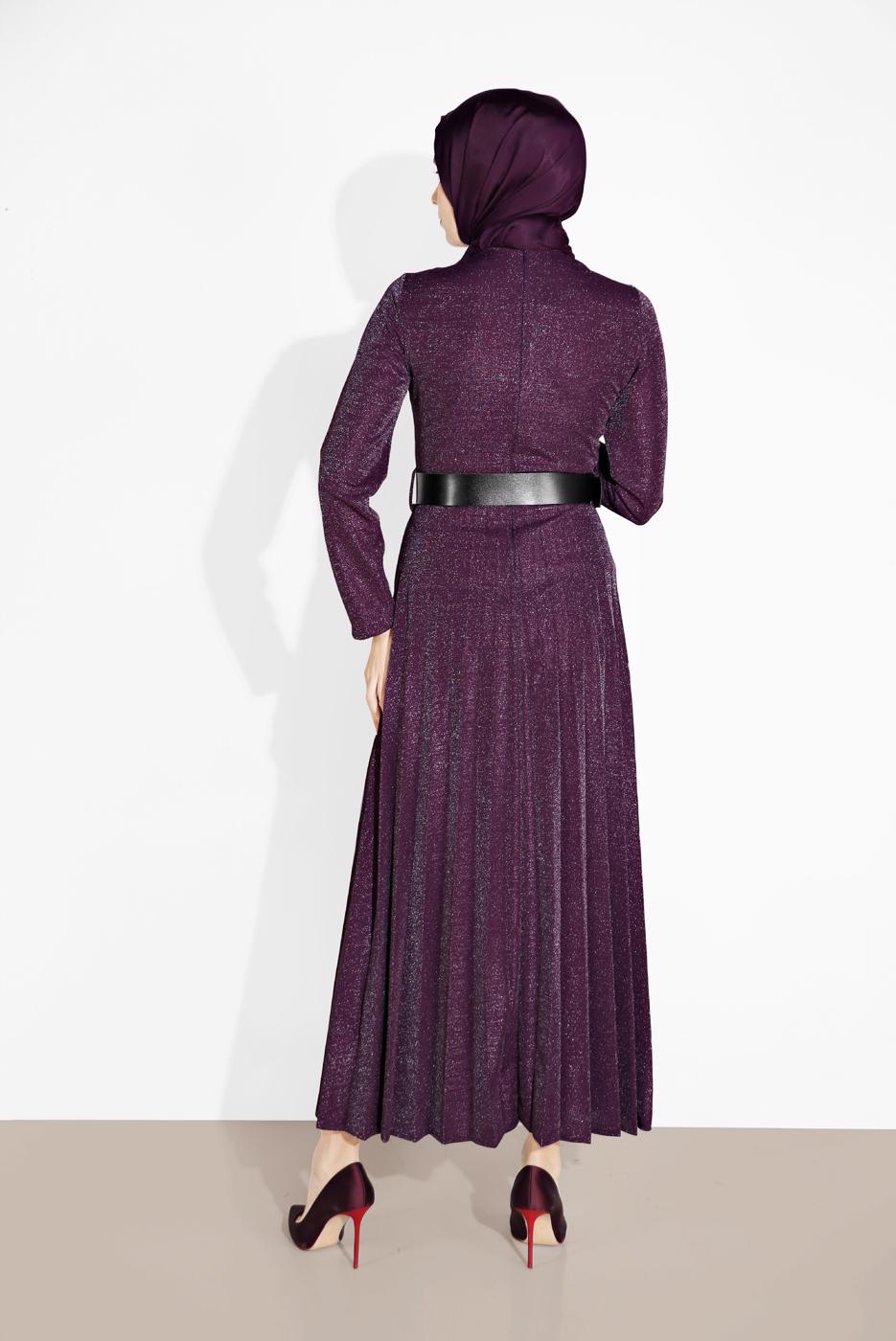 Hijab clothing PURPLE PLEATED SPARKLY DRESS 8804