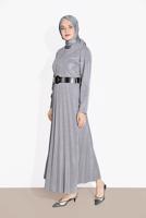 Vêtements hijab GRIS JUPE EN BRILLANTE PLISSÉE 8804