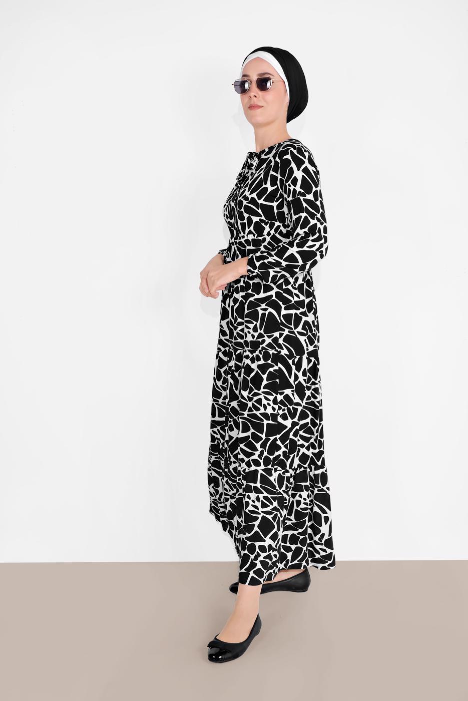 Vêtements hijab NOIR ROBE IMPRIMÉE 9030 