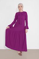 Tesettür giyim MOR VOLAN DETAYLI FİYONK YAKA ELBİSE  9101
