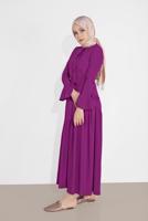 Tesettür giyim MOR VOLAN DETAYLI FİYONK YAKA ELBİSE  9101