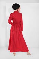 Tesettür giyim KIRMIZI PAMUKLU KUŞAKLI SALAŞ ELBİSE 9432 