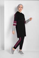 Tesettür giyim SİYAH ŞERİTLİ İKİLİ PANTOLONLU EŞOFMAN TAKIMI 07104