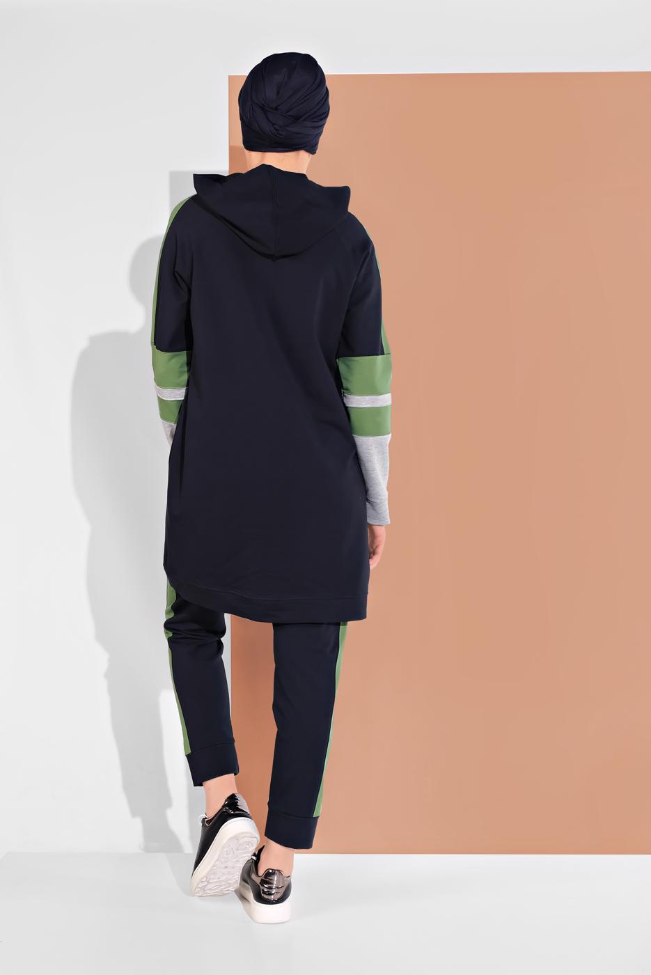 Tesettür giyim LACİVERT ŞERİTLİ İKİLİ PANTOLONLU EŞOFMAN TAKIMI 07104