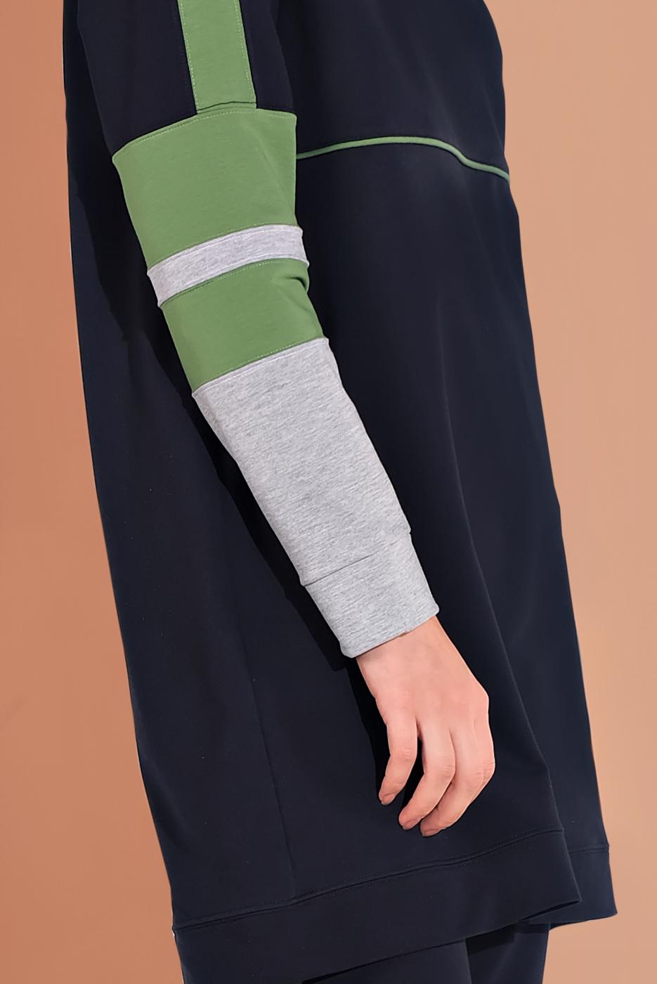 Tesettür giyim LACİVERT ŞERİTLİ İKİLİ PANTOLONLU EŞOFMAN TAKIMI 07104