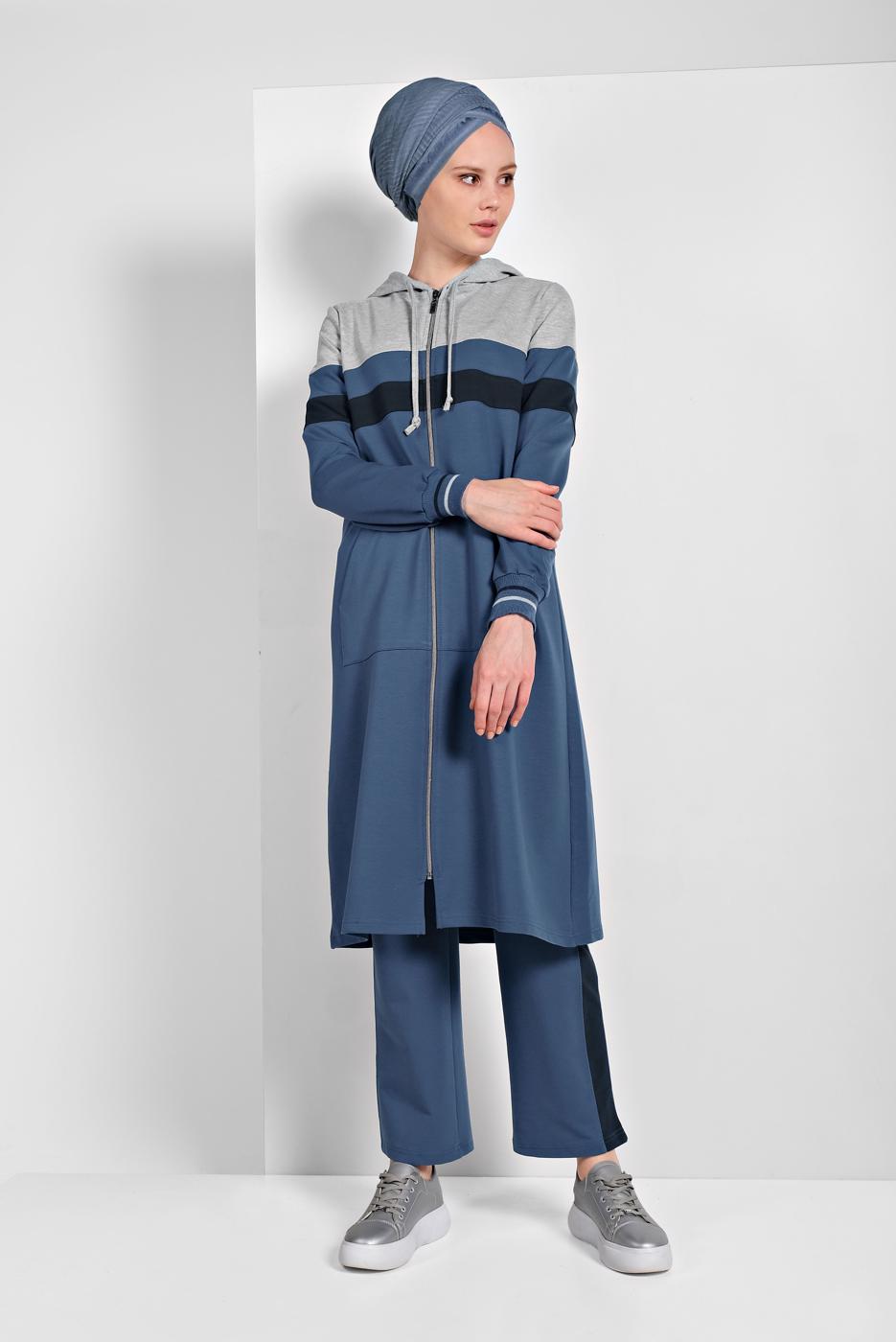 Tesettür giyim MAVİ FERMUARLI EŞOFMAN TAKIMI 25104