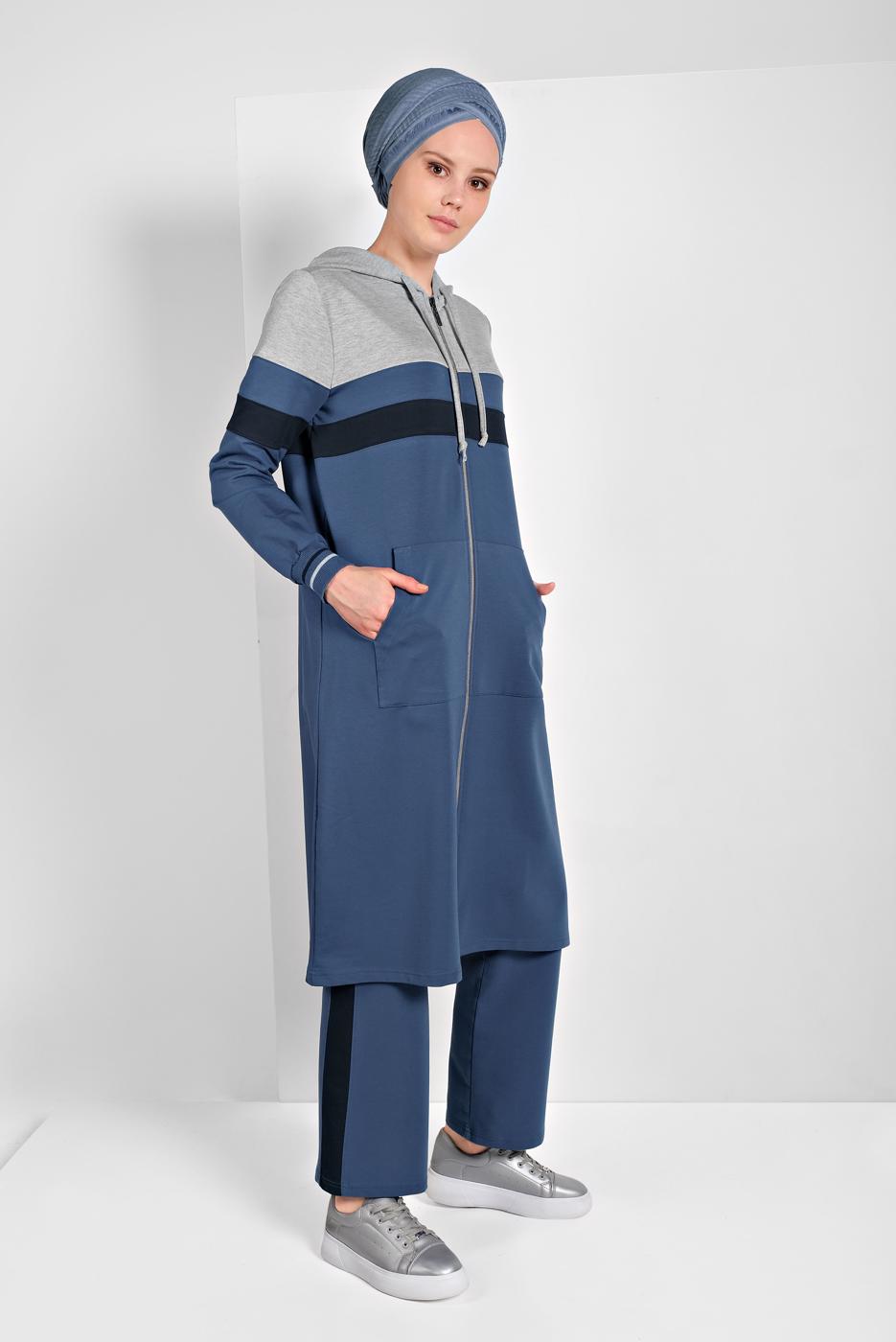 Tesettür giyim MAVİ FERMUARLI EŞOFMAN TAKIMI 25104