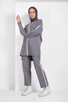 Tesettür giyim GRİ ÇİZGİ DETAYLI EŞOFMAN TAKIM 038 