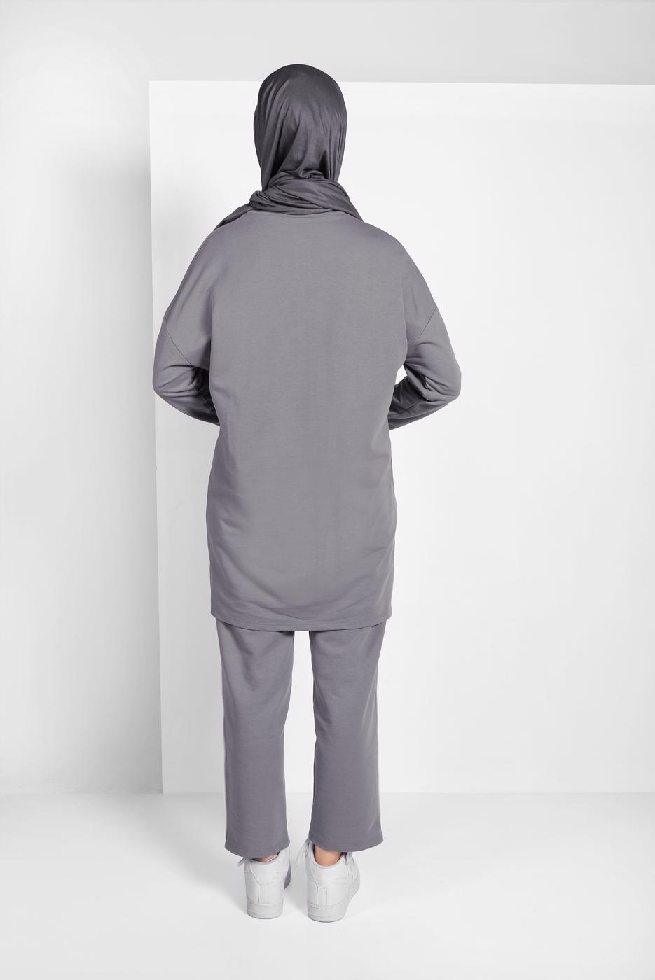 Tesettür giyim GRİ ÇİZGİ DETAYLI EŞOFMAN TAKIM 038 