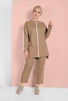Tesettür giyim KAHVE ÇİZGİ DETAYLI EŞOFMAN TAKIM 038 