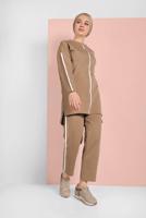 Tesettür giyim KAHVE ÇİZGİ DETAYLI EŞOFMAN TAKIM 038 