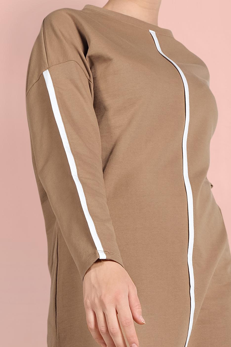Tesettür giyim KAHVE ÇİZGİ DETAYLI EŞOFMAN TAKIM 038 