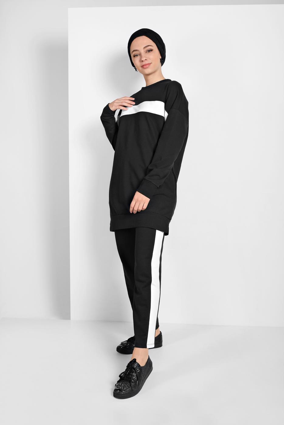 Tesettür giyim SİYAH ÇİZGİLİ EŞOFMAN TAKIM 138