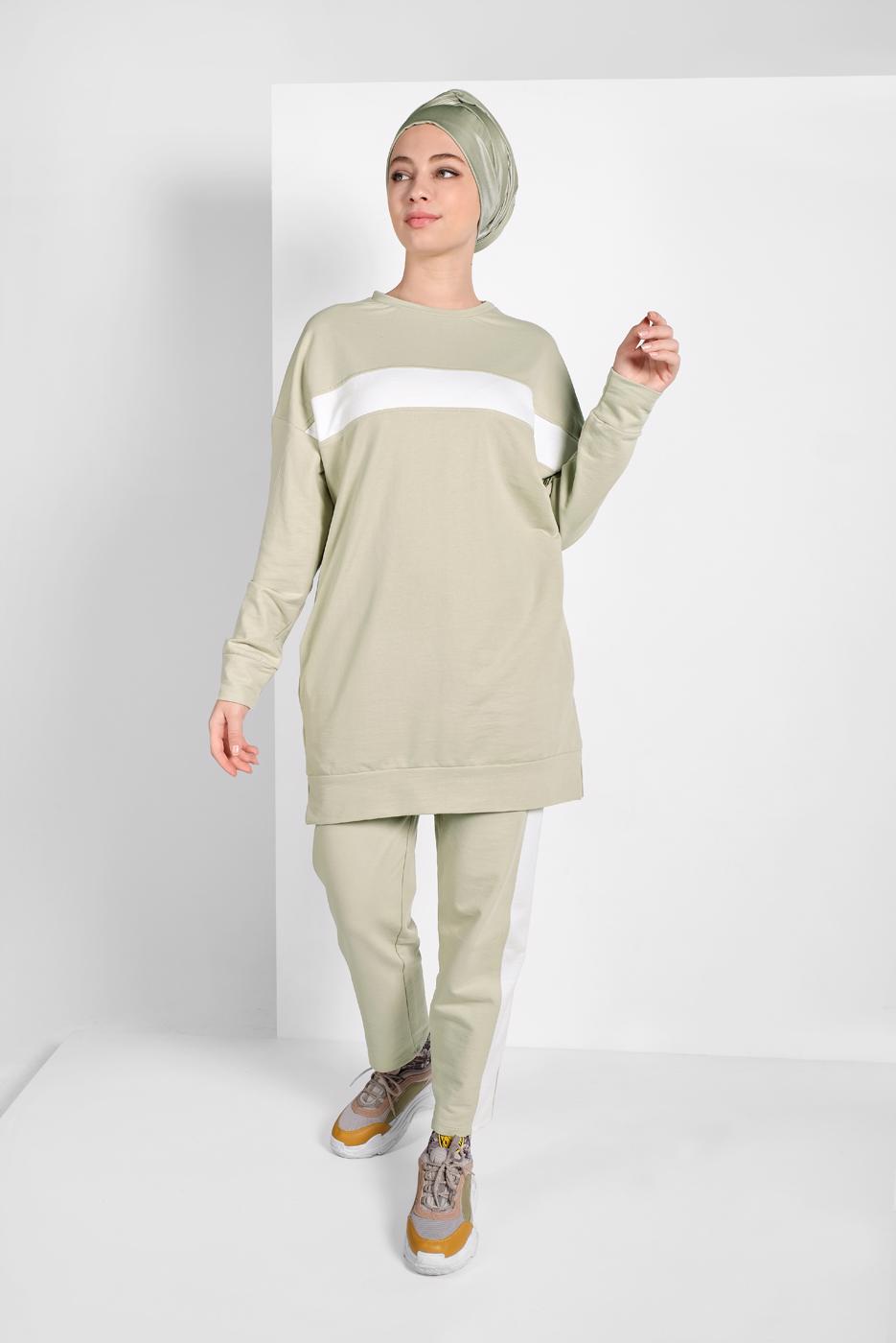 Tesettür giyim YEŞİL ÇİZGİLİ EŞOFMAN TAKIM 138