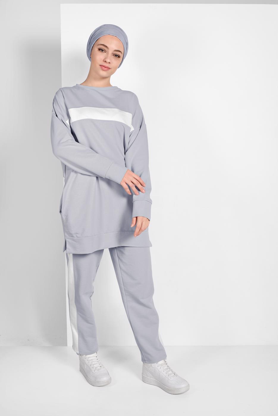 Tesettür giyim GRİ ÇİZGİLİ EŞOFMAN TAKIM 138