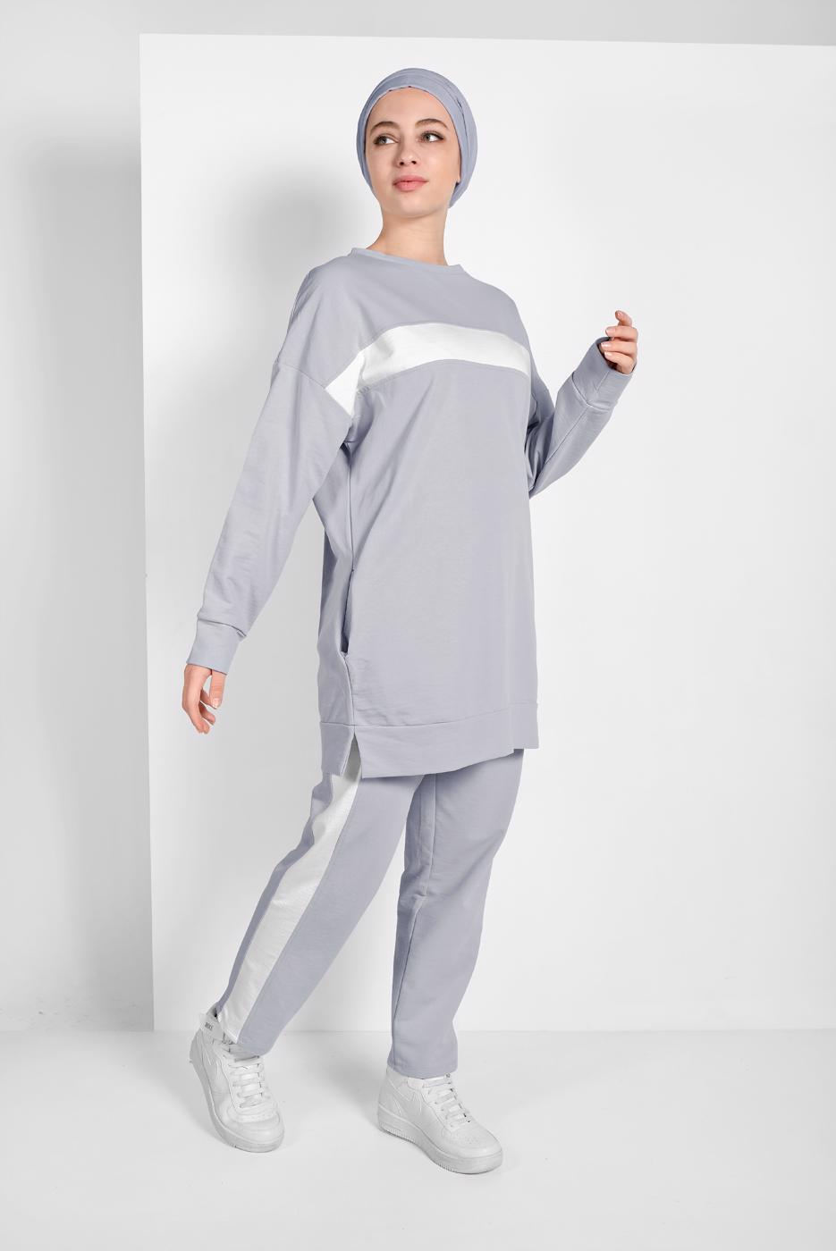Tesettür giyim GRİ ÇİZGİLİ EŞOFMAN TAKIM 138