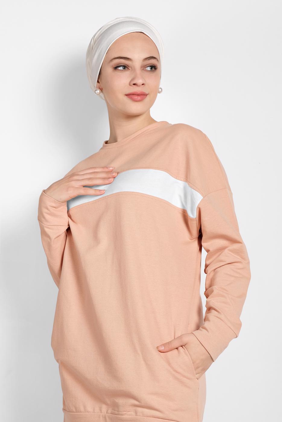 Tesettür giyim PUDRA ÇİZGİLİ EŞOFMAN TAKIM 138