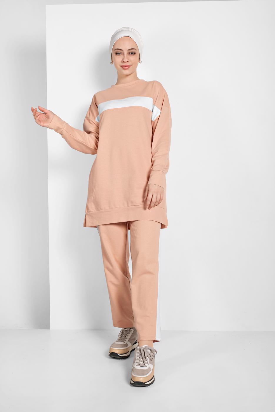 Tesettür giyim PUDRA ÇİZGİLİ EŞOFMAN TAKIM 138