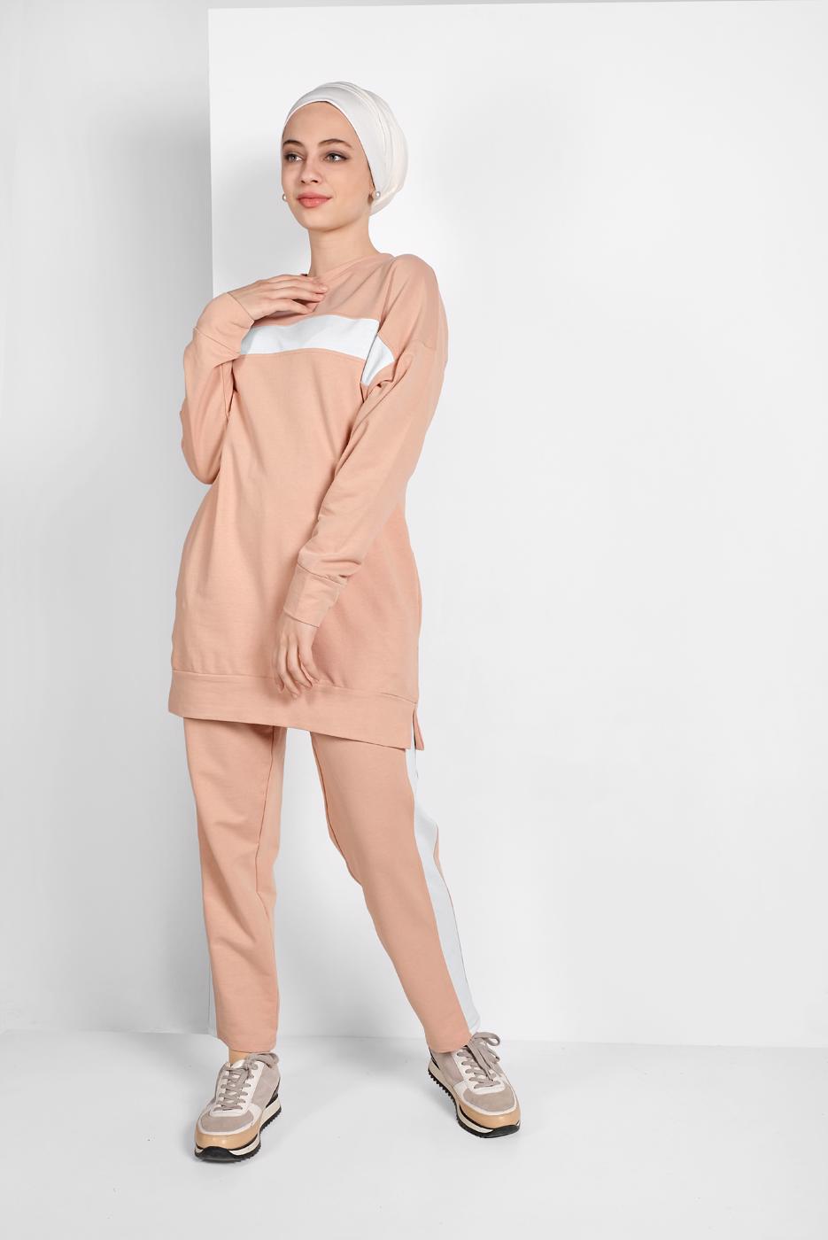 Tesettür giyim PUDRA ÇİZGİLİ EŞOFMAN TAKIM 138