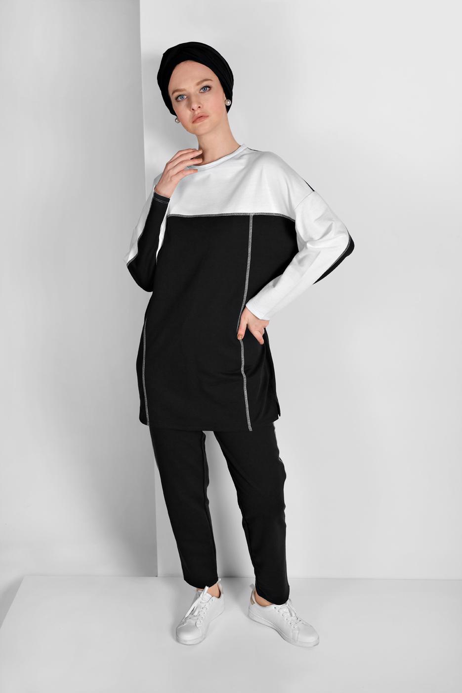 Tesettür giyim BEYAZ  İKİ RENKLİ EŞOFMAN TAKIM 238