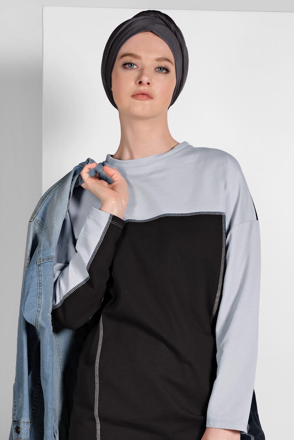 Tesettür giyim GRİ  İKİ RENKLİ EŞOFMAN TAKIM 238