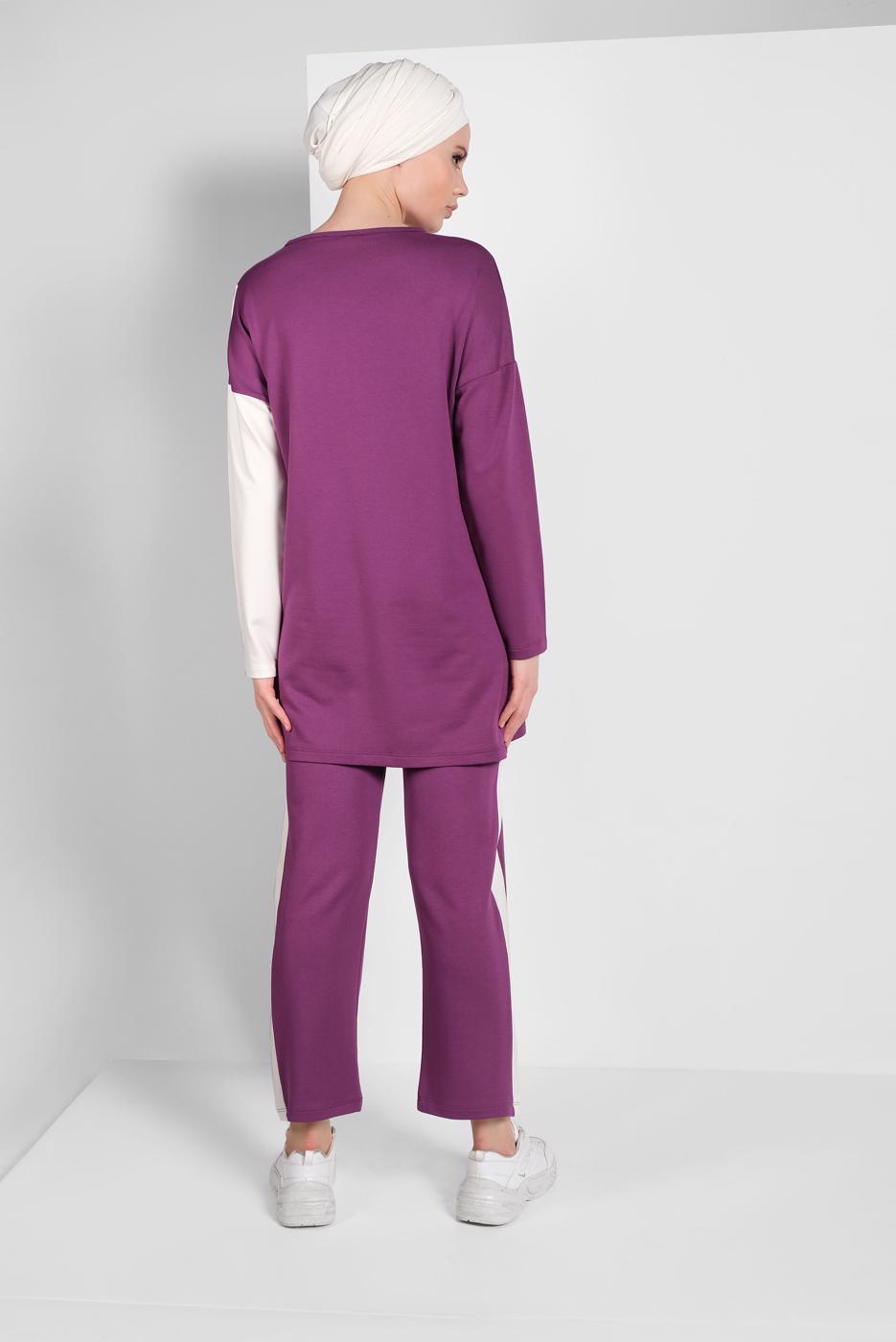 Tesettür giyim KREM DESENLİ EŞOFMAN TAKIMI 0306