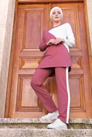 Tesettür giyim KREM DESENLİ EŞOFMAN TAKIMI 0306