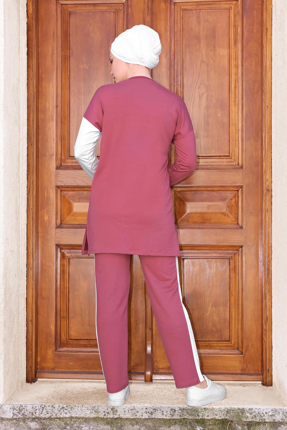 Tesettür giyim KREM DESENLİ EŞOFMAN TAKIMI 0306