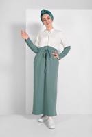 Tesettür giyim EKRU İKİ RENKLİ EŞOFMAN ELBİSE 518 