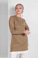 Tesettür giyim KAHVE YAZI BASKILI EŞOFMAN TUNİK 818