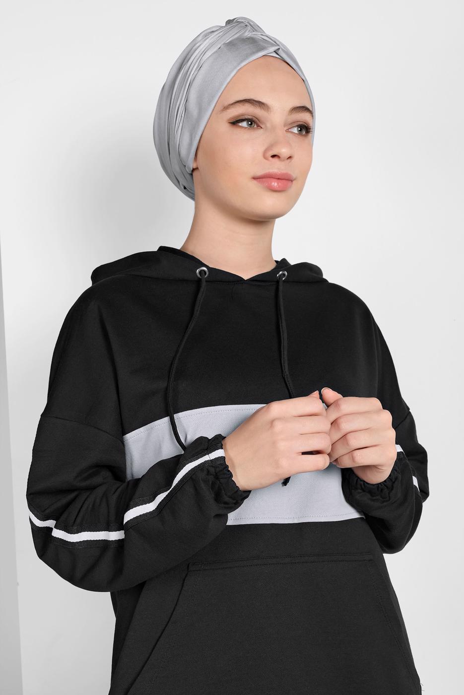 Tesettür giyim SİYAH ETEK UCU BÜZGÜLÜ EŞOFMAN TAKIMI 838