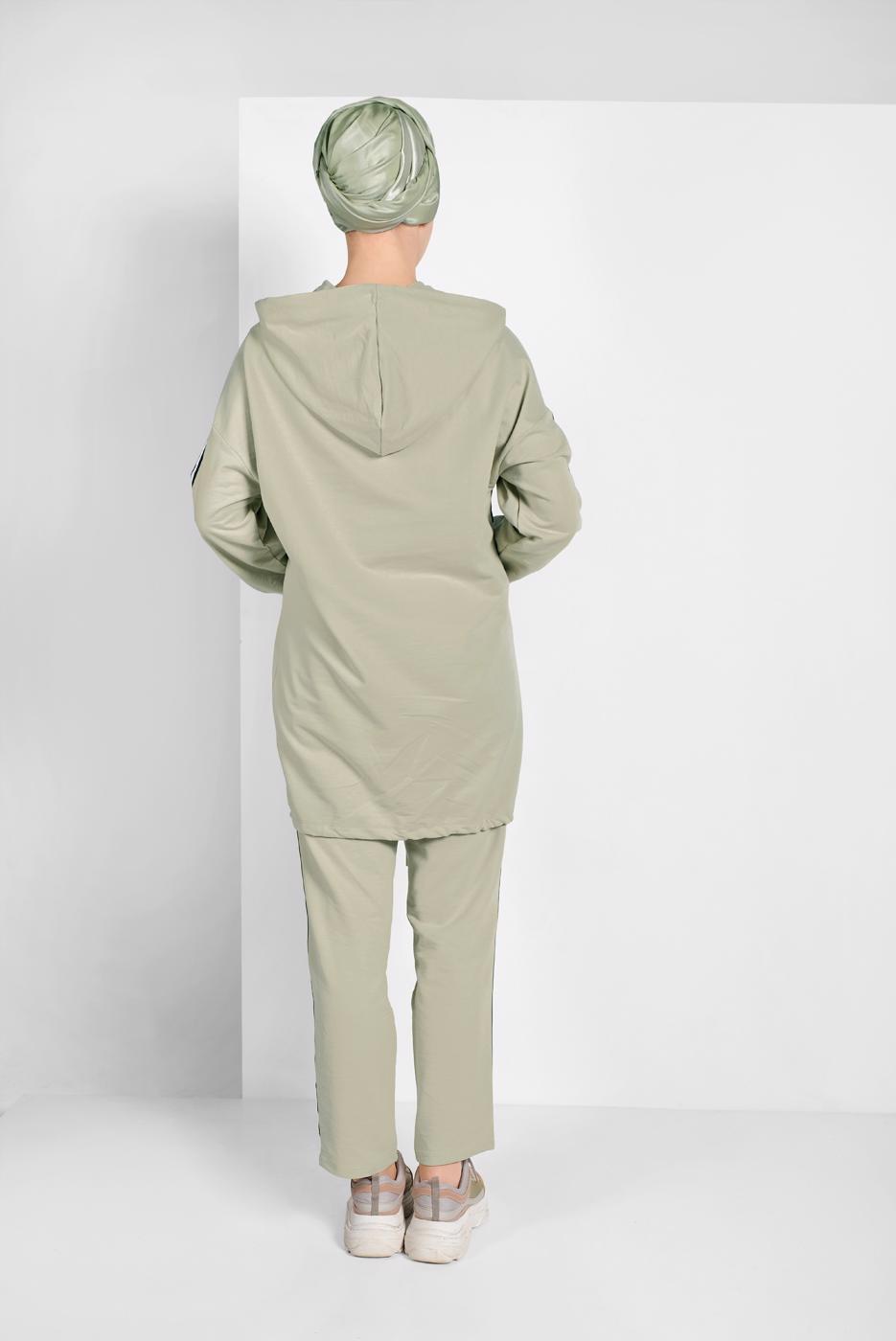 Tesettür giyim YEŞİL ETEK UCU BÜZGÜLÜ EŞOFMAN TAKIMI 838