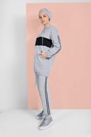 Tesettür giyim GRİ ETEK UCU BÜZGÜLÜ EŞOFMAN TAKIMI 838