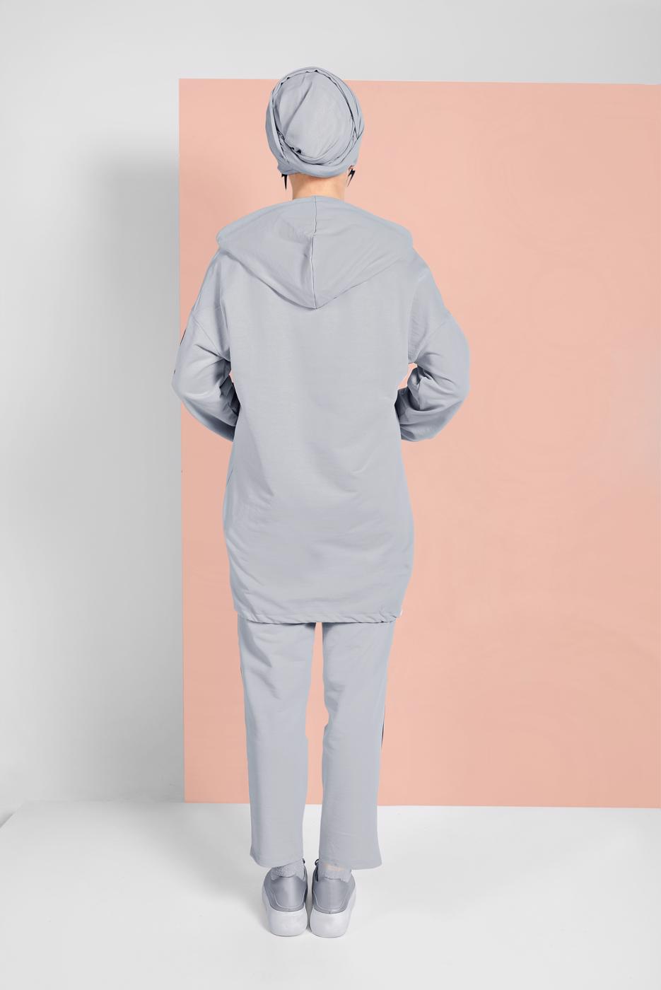 Tesettür giyim GRİ ETEK UCU BÜZGÜLÜ EŞOFMAN TAKIMI 838