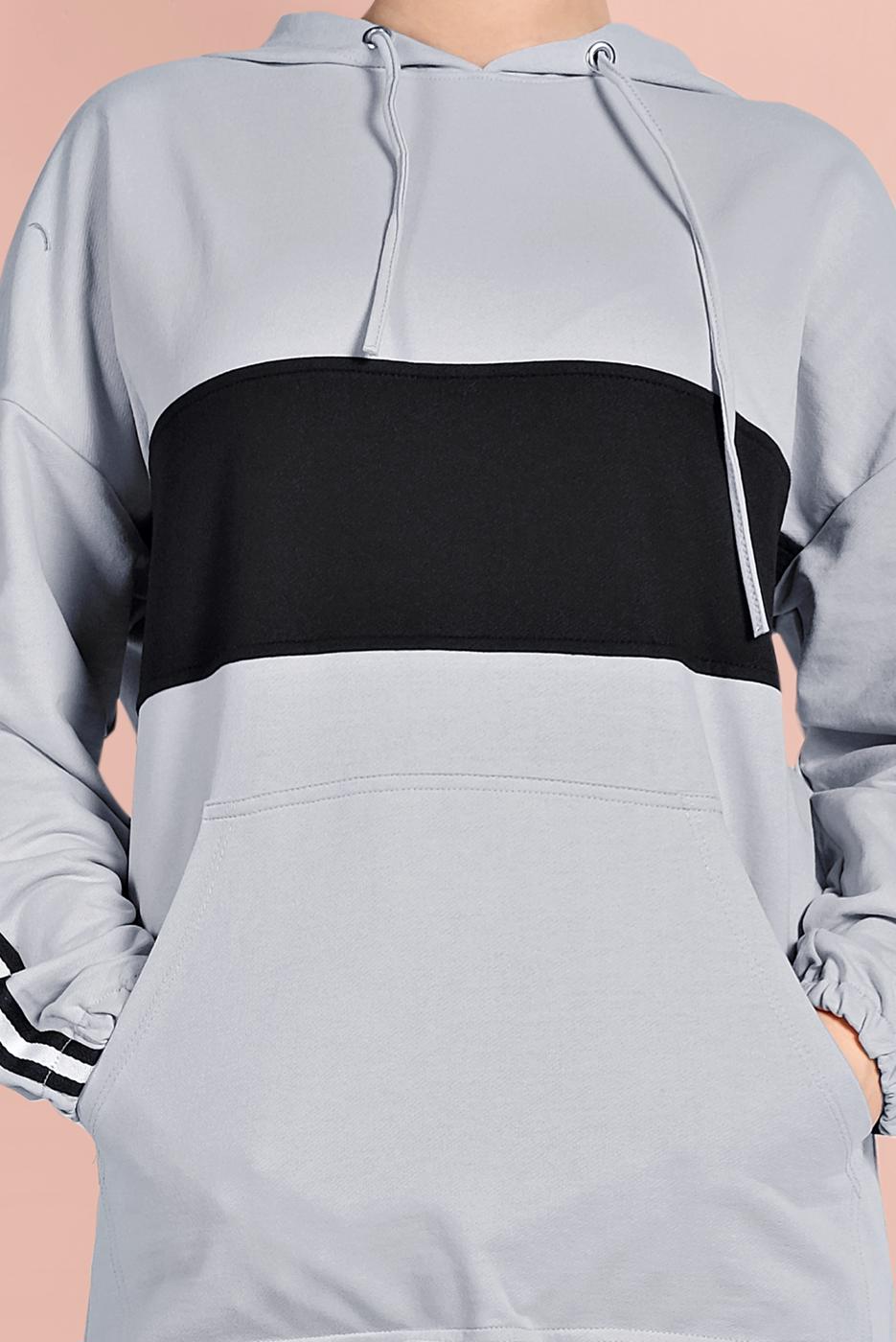 Tesettür giyim GRİ ETEK UCU BÜZGÜLÜ EŞOFMAN TAKIMI 838