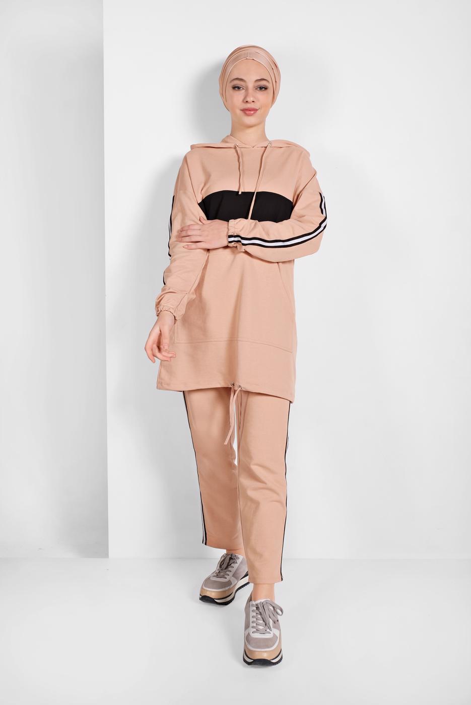 Tesettür giyim PUDRA ETEK UCU BÜZGÜLÜ EŞOFMAN TAKIMI 838