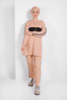 Tesettür giyim PUDRA ETEK UCU BÜZGÜLÜ EŞOFMAN TAKIMI 838