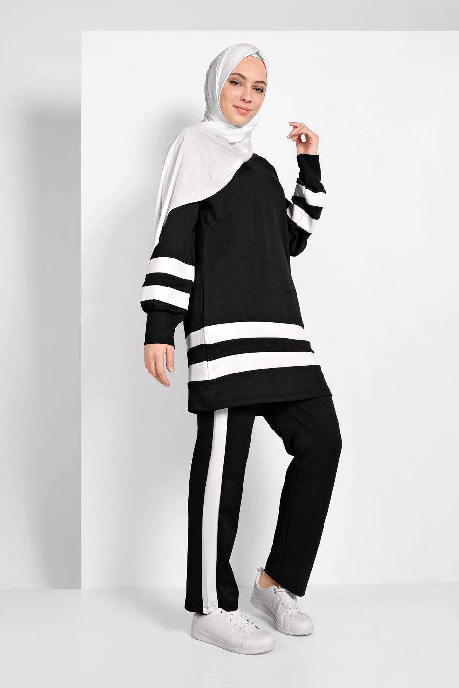 Tesettür giyim SİYAH ŞERİTLİ EŞOFMAN TAKIMI 1006 