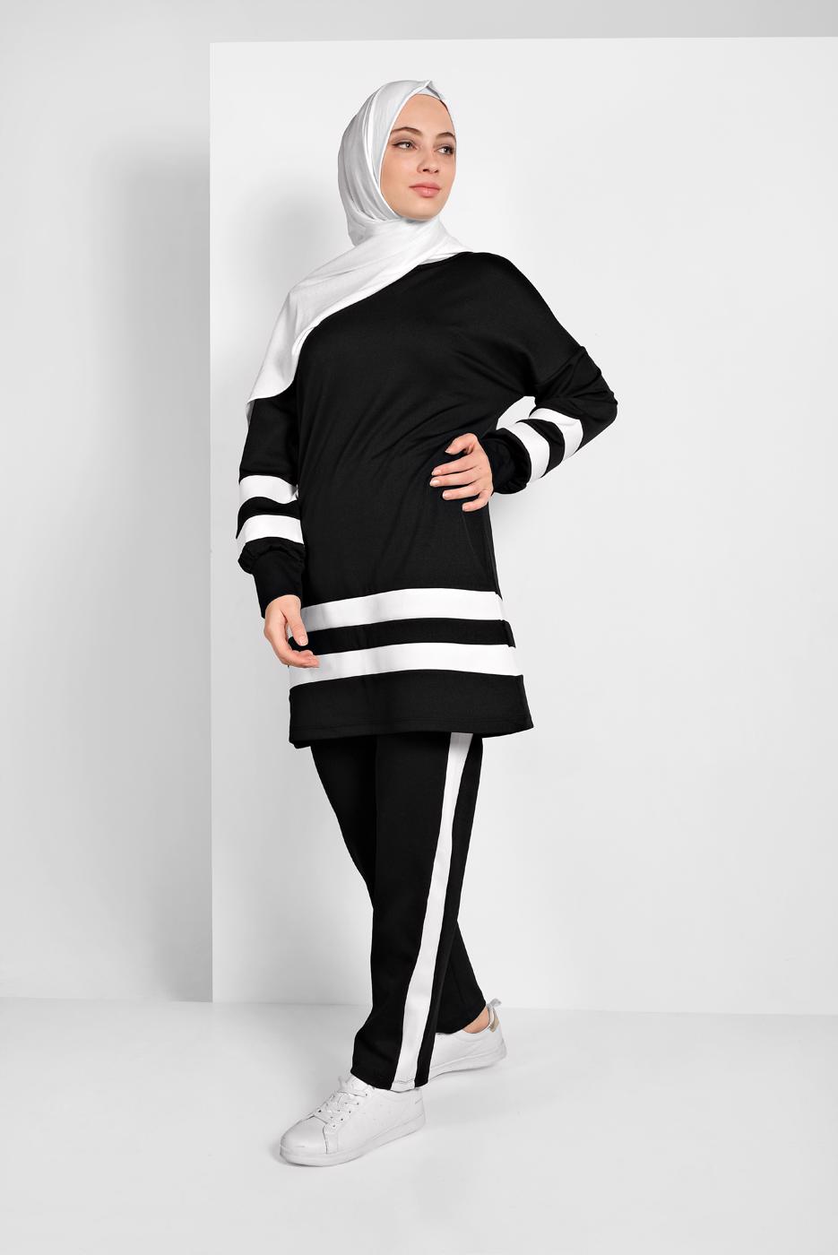 Tesettür giyim SİYAH ŞERİTLİ EŞOFMAN TAKIMI 1006 