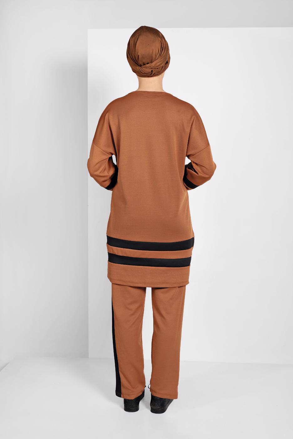 Tesettür giyim TABA ŞERİTLİ EŞOFMAN TAKIMI 1006 