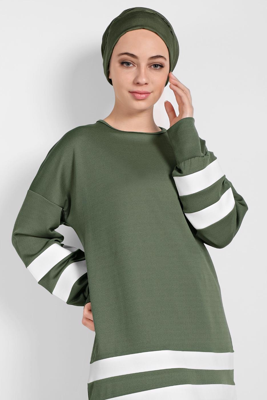 Tesettür giyim YEŞİL ŞERİTLİ EŞOFMAN TAKIMI 1006 