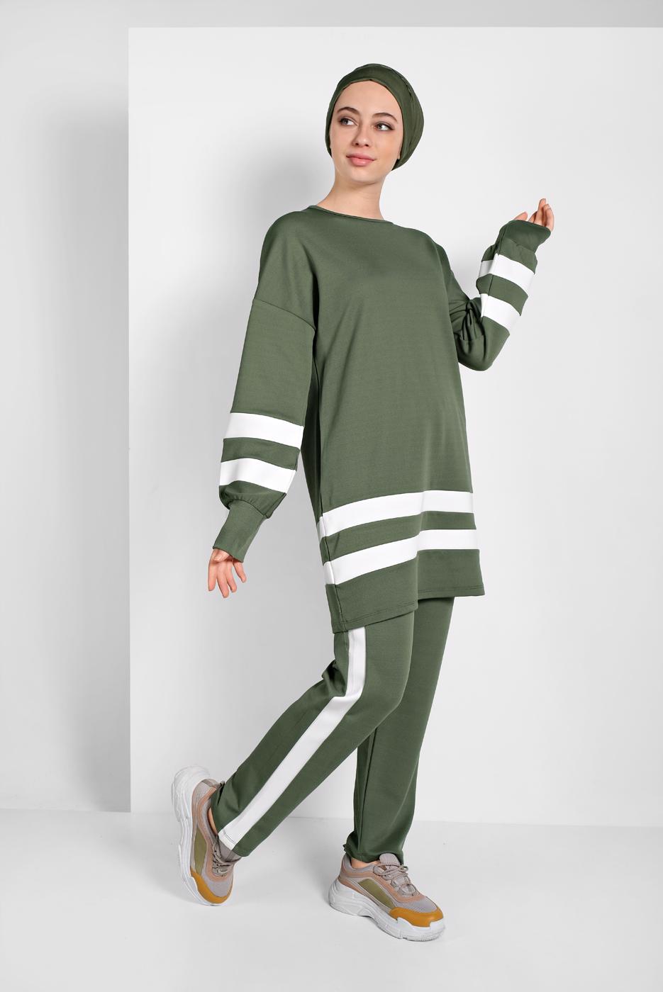 Tesettür giyim YEŞİL ŞERİTLİ EŞOFMAN TAKIMI 1006 