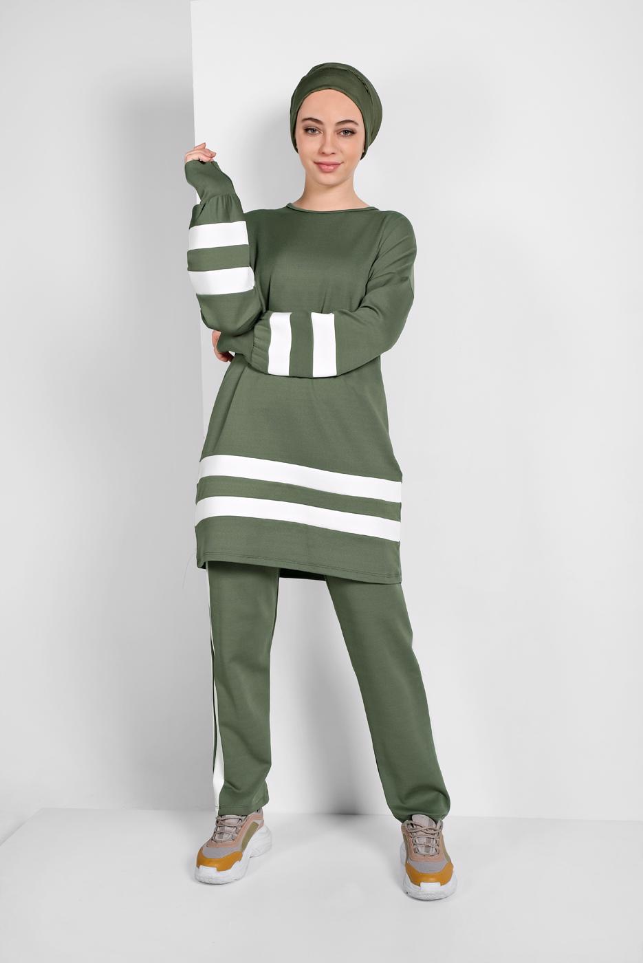 Tesettür giyim YEŞİL ŞERİTLİ EŞOFMAN TAKIMI 1006 
