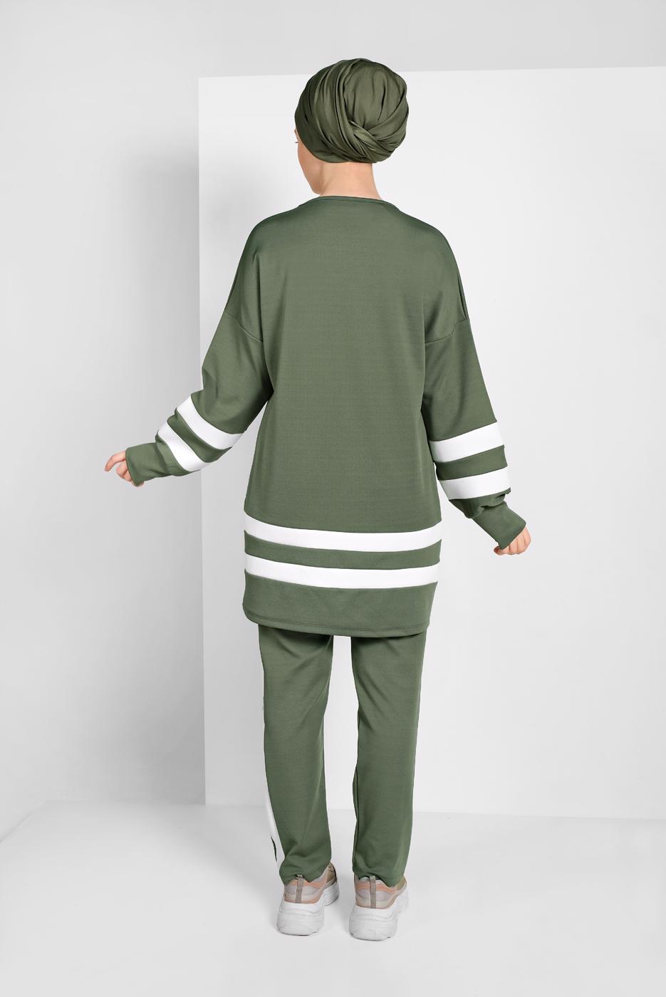 Tesettür giyim YEŞİL ŞERİTLİ EŞOFMAN TAKIMI 1006 