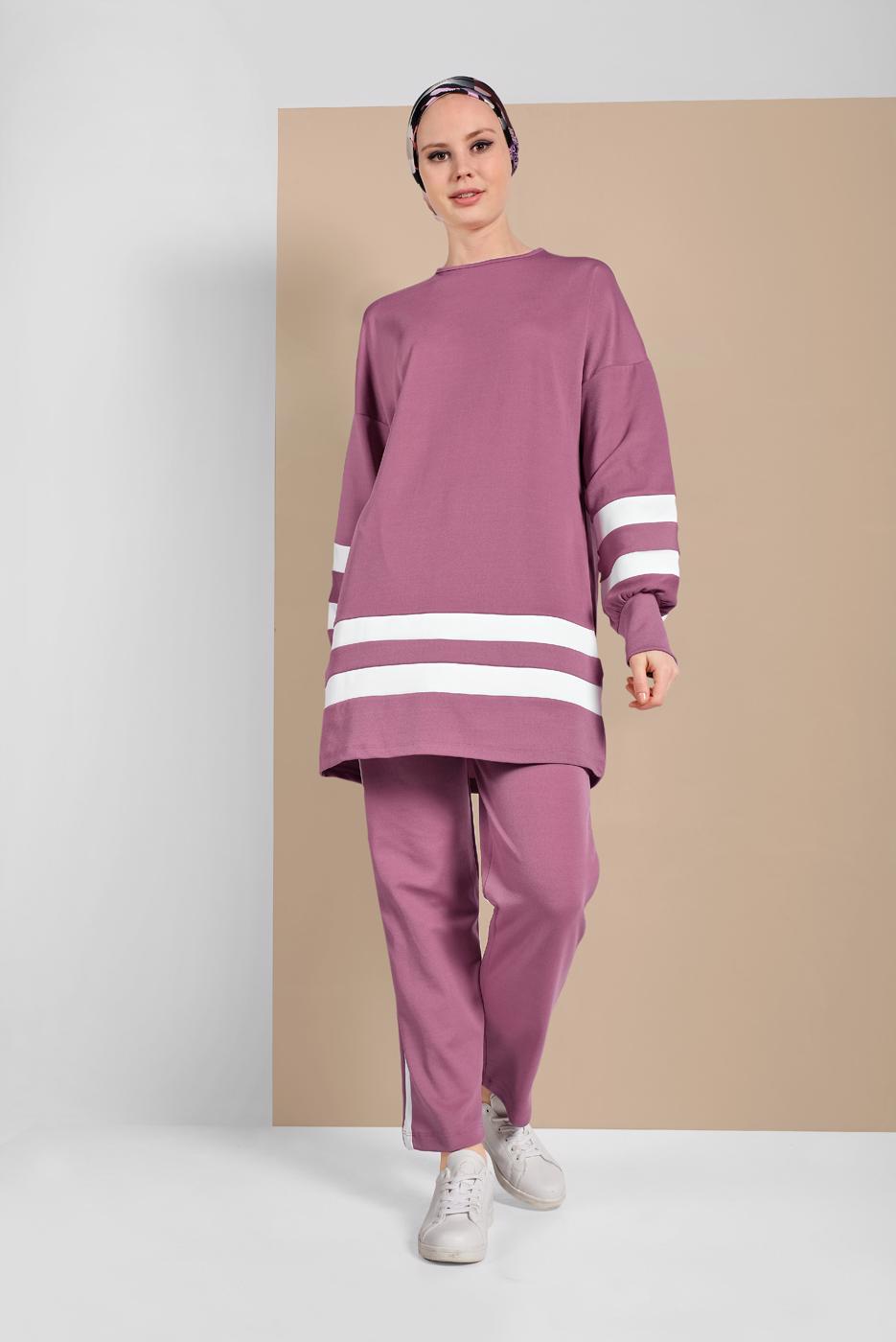 Tesettür giyim PEMBE ŞERİTLİ EŞOFMAN TAKIMI 1006 