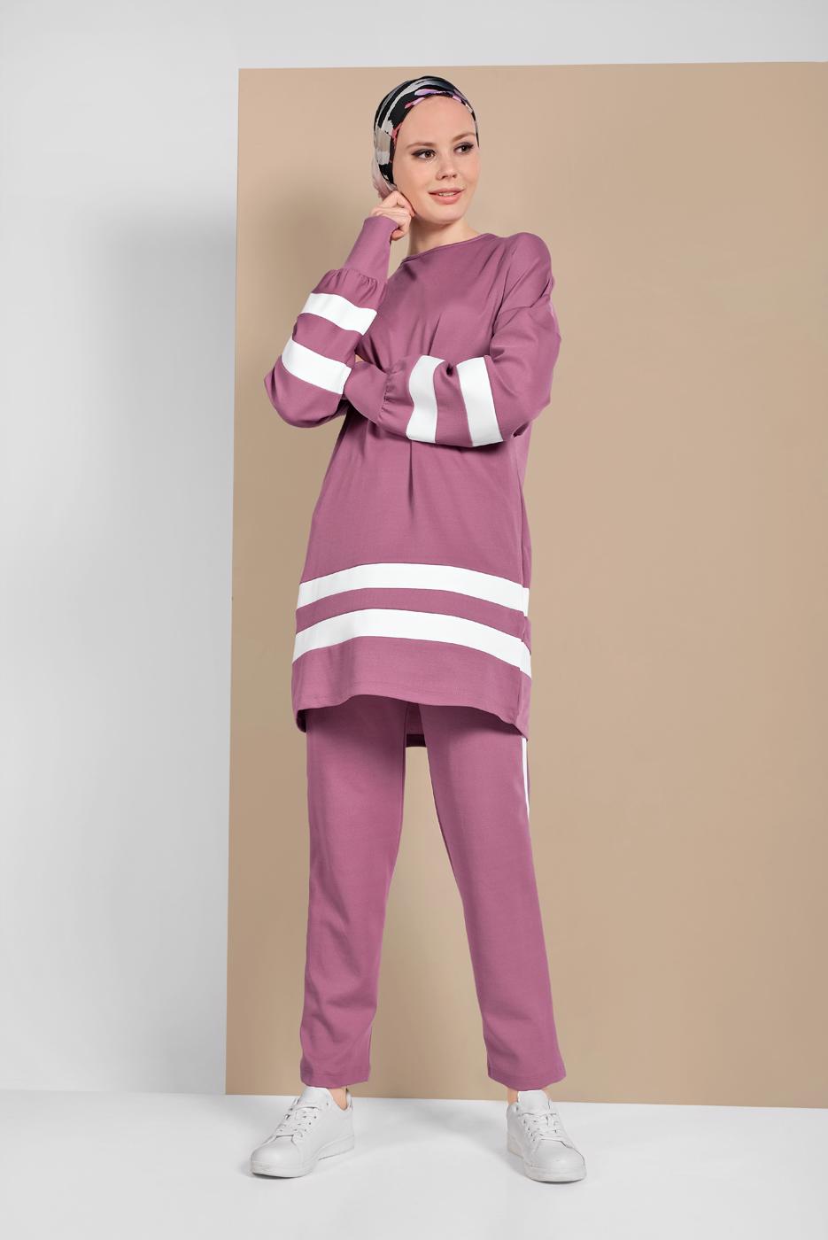 Tesettür giyim PEMBE ŞERİTLİ EŞOFMAN TAKIMI 1006 