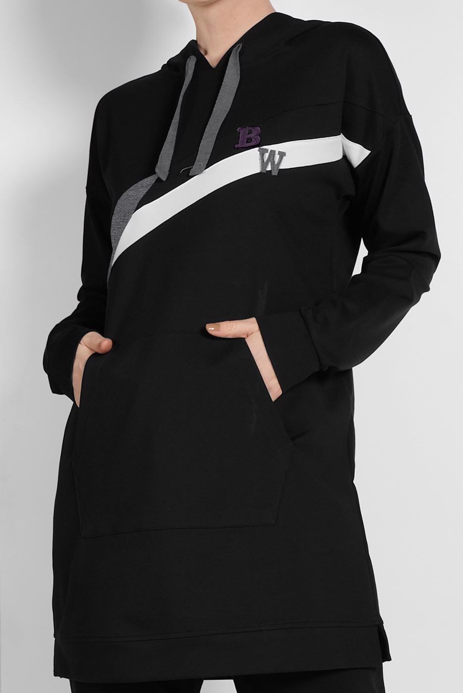 Tesettür giyim SİYAH KAPÜŞONLU EŞOFMAN TAKIMI 1519