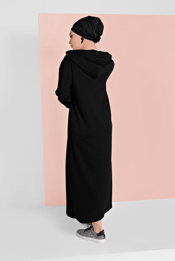 Hijab clothing BLACK SEQUINNED HOODED SPORT DRESS 6406  - TRENDTESETTÜR